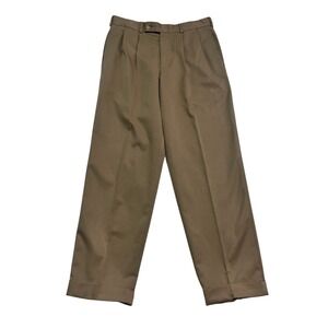 vtg Y2K Slates 31x30 Tan Brown Dress Pants Trousers Pleated High Waist Cuffed